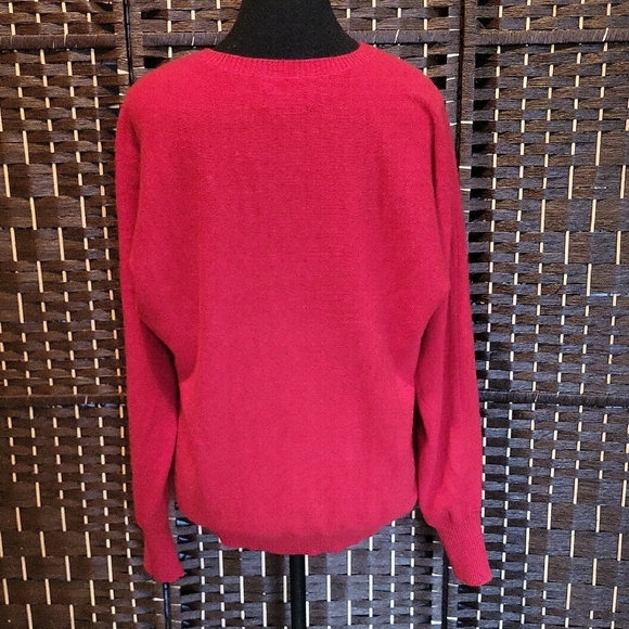 Sutton Studio Cashmete Vibrant Red V-Neck Sweater - Picture 7 of 7